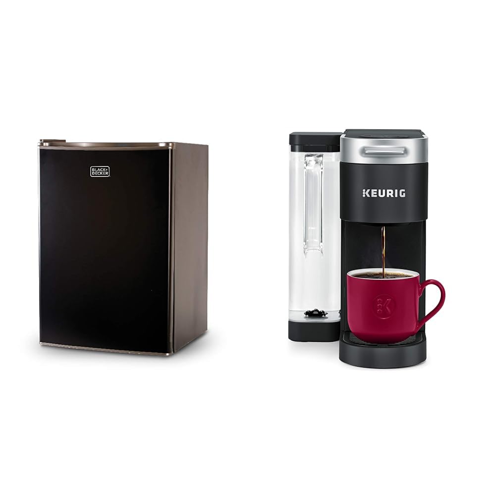 Compact Single Door Mini Fridge with Freezer, 2.5 Cubic Feet, Black & Single Serve K-Cup Pod Coffee Maker, Black B785458