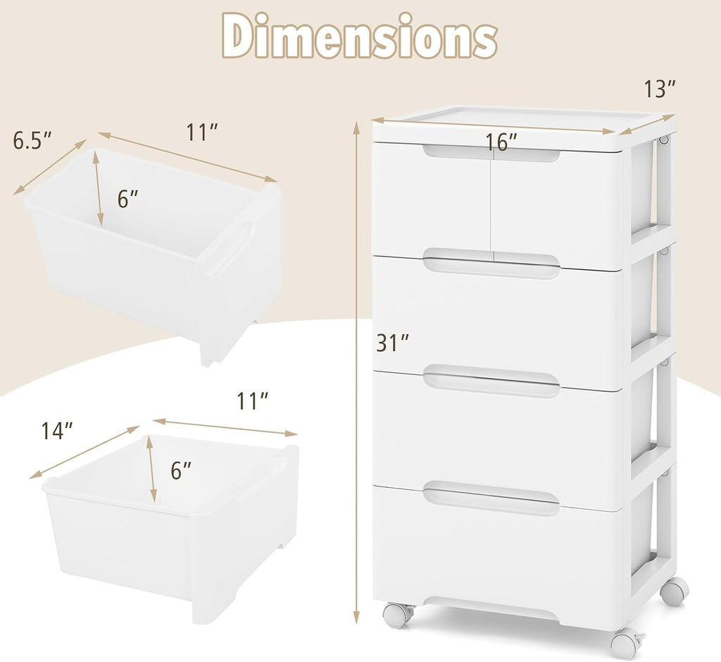 4-Tier Plastic Drawers with Wheels N444081