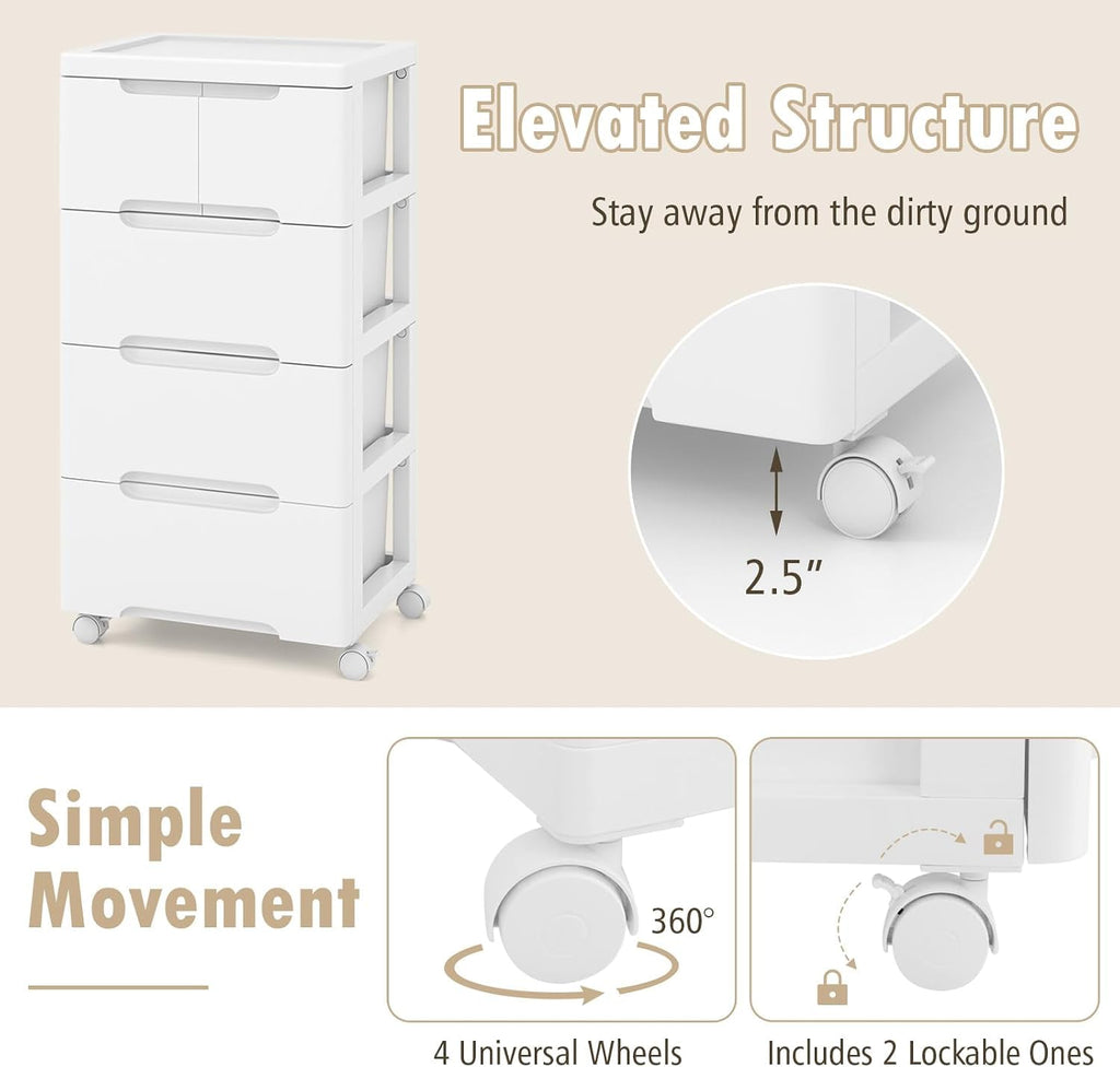 4-Tier Plastic Drawers with Wheels N444081