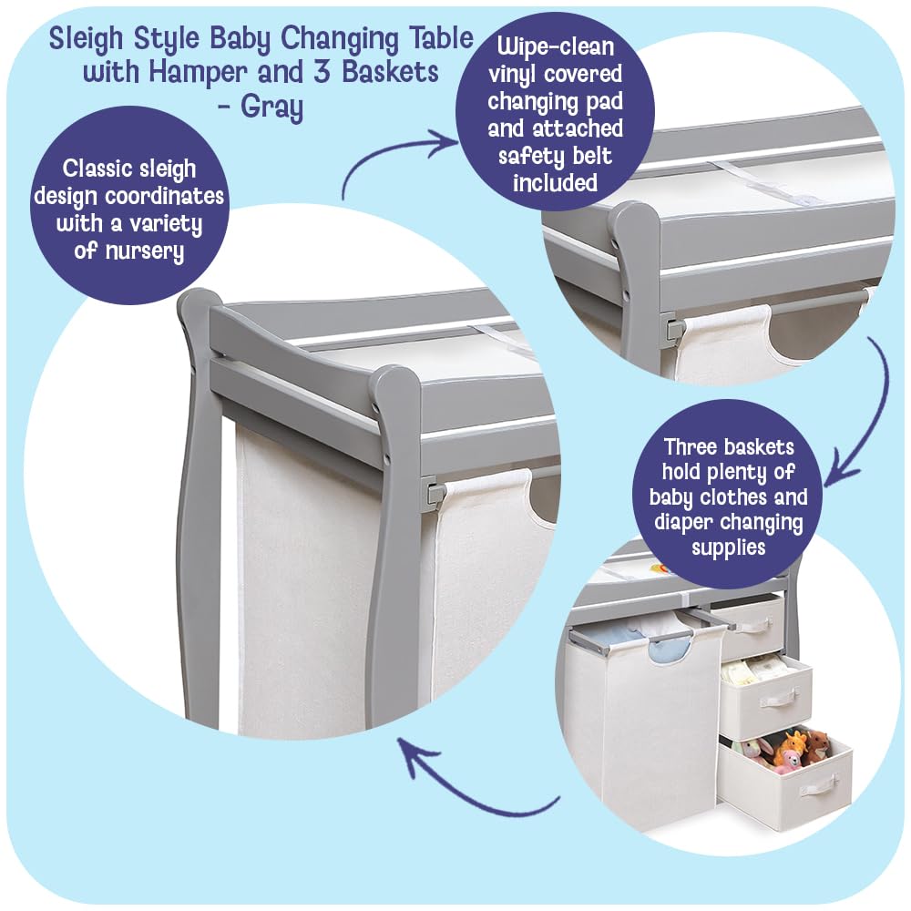 Gray Baby Changing Table with 3 Storage Baskets J473