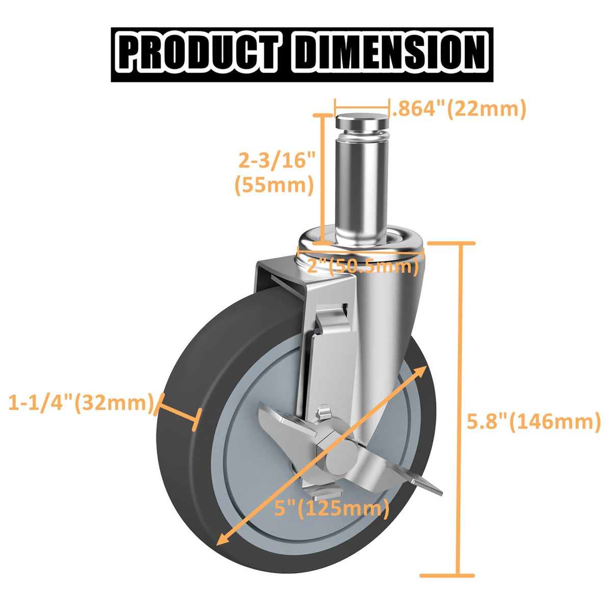 5-Inch Caster for Wire Shelving Racks, Set of 4 F134