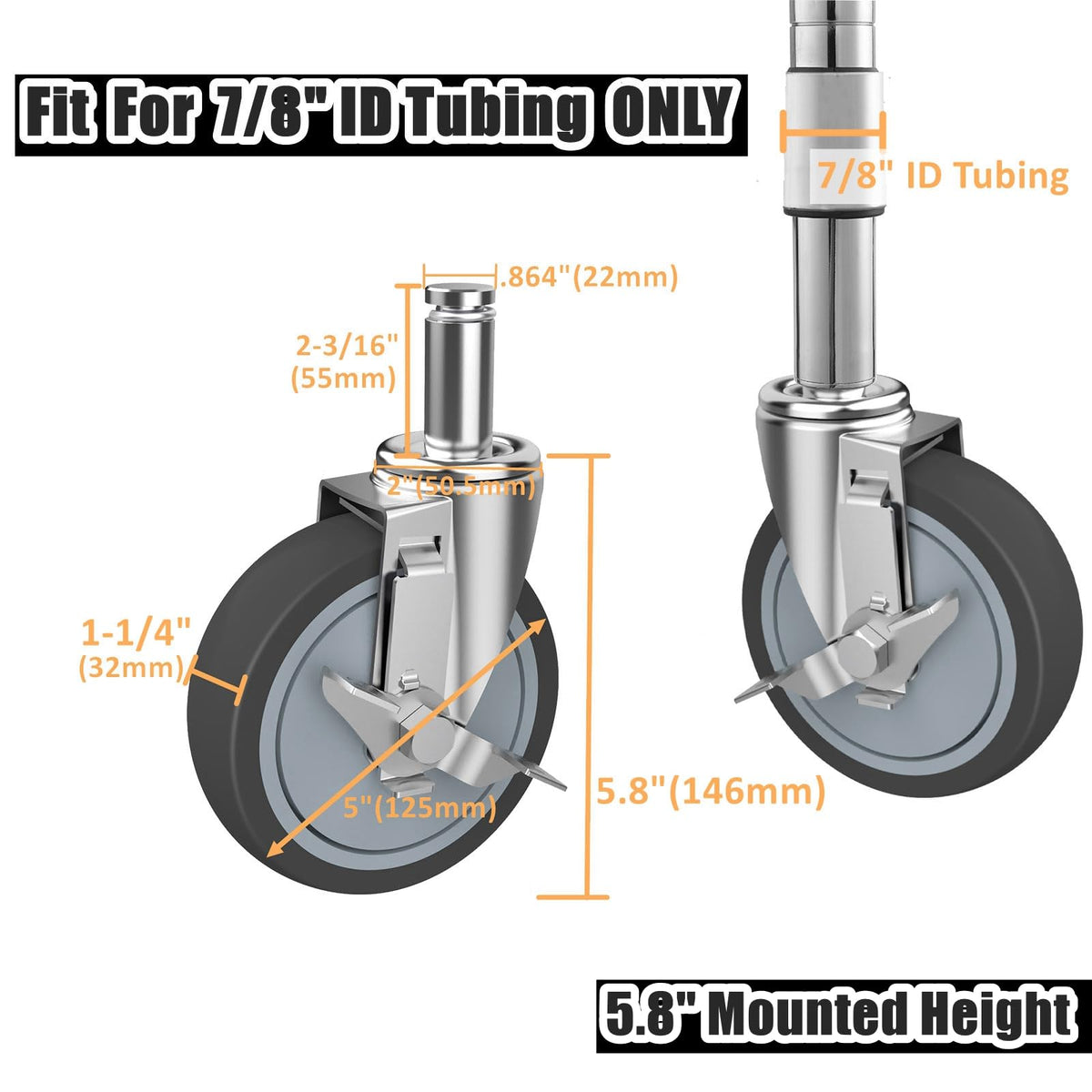 5-Inch Caster for Wire Shelving Racks, Set of 4 F134