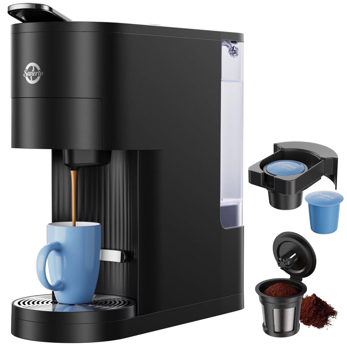 Single Serve Coffee Maker with K Cup Capsules & Grounds, Black Z441