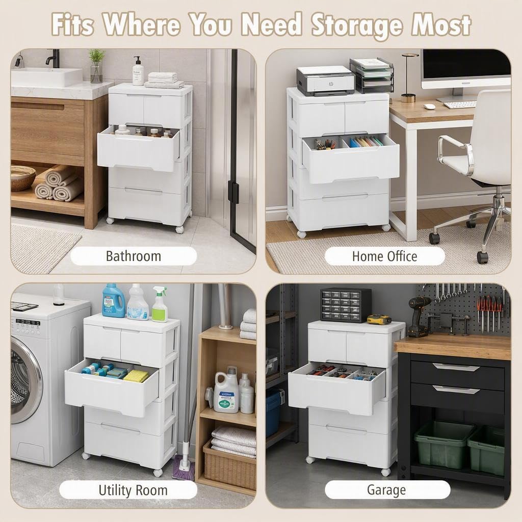 4-Tier Plastic Drawers with Wheels N444081