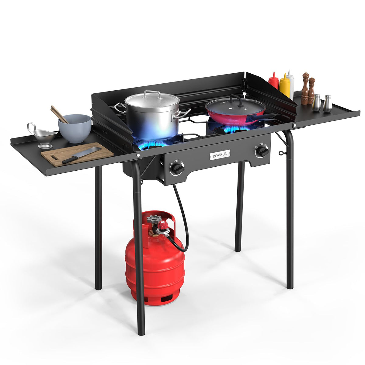 2 Burner Portable Propane Gas Stove with Side Shelves D306834