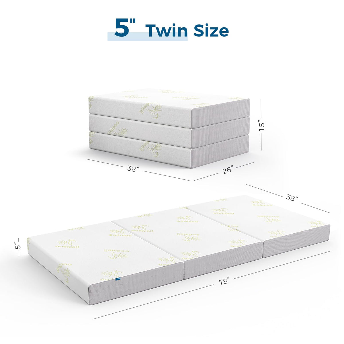 Twin 5 Inch Memory Foam Trifold Mattress E1554