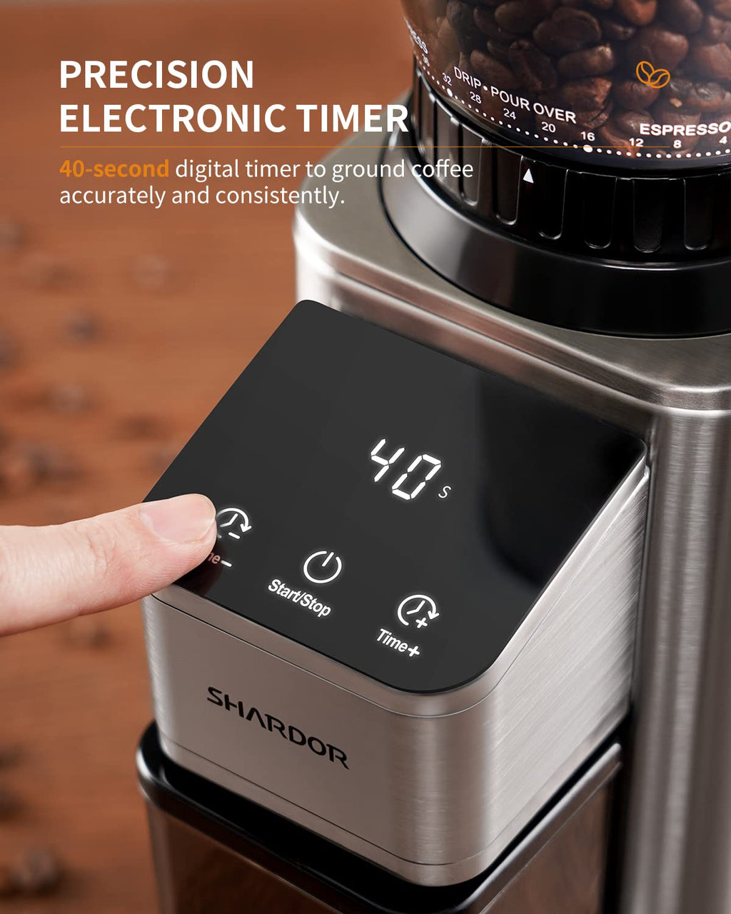 Conical Burr Coffee Bean Grinder, 48 Settings, Silver X480559
