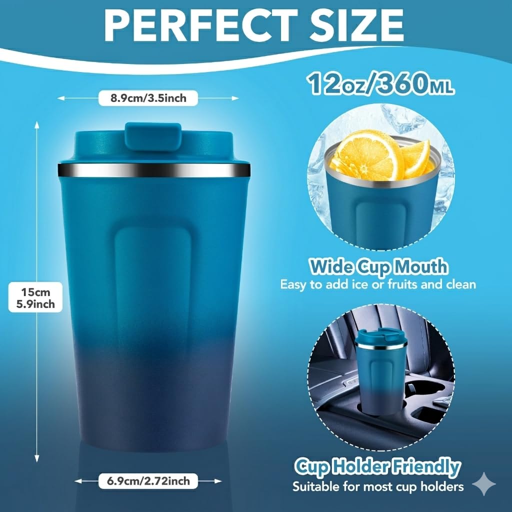 12 oz Insulated Stainless Steel Travel Coffee Mug 2 Pack V271