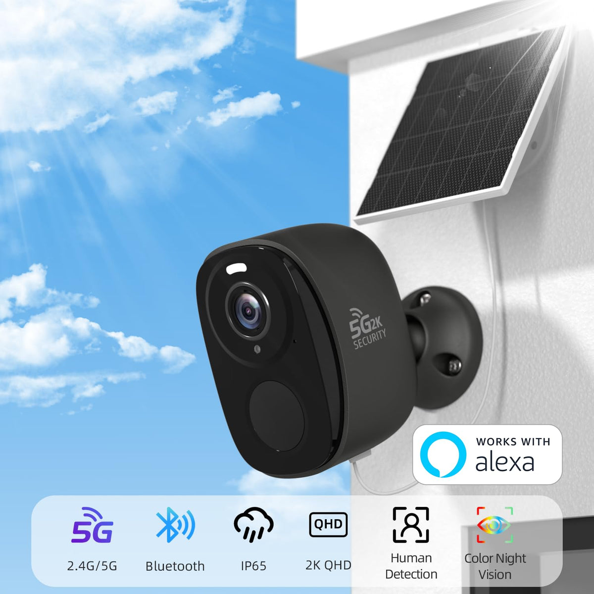 5GHz/2.4G Wireless Outdoor Security Cameras with Solar Panels F49901
