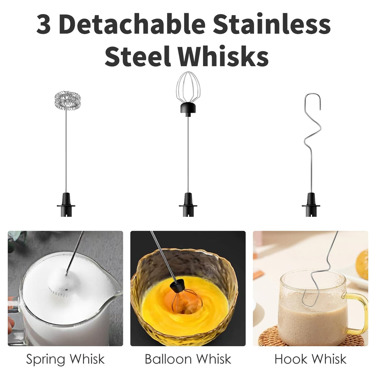 Rechargeable Handheld Milk Frother with 3 Stainless Steel Whisks Q96199