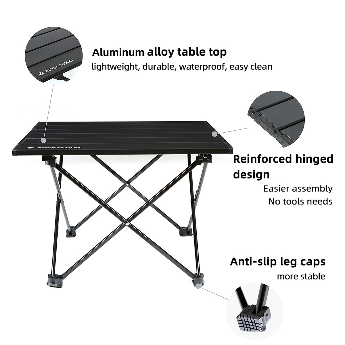 Portable Aluminum Folding Camping Table Black U148472