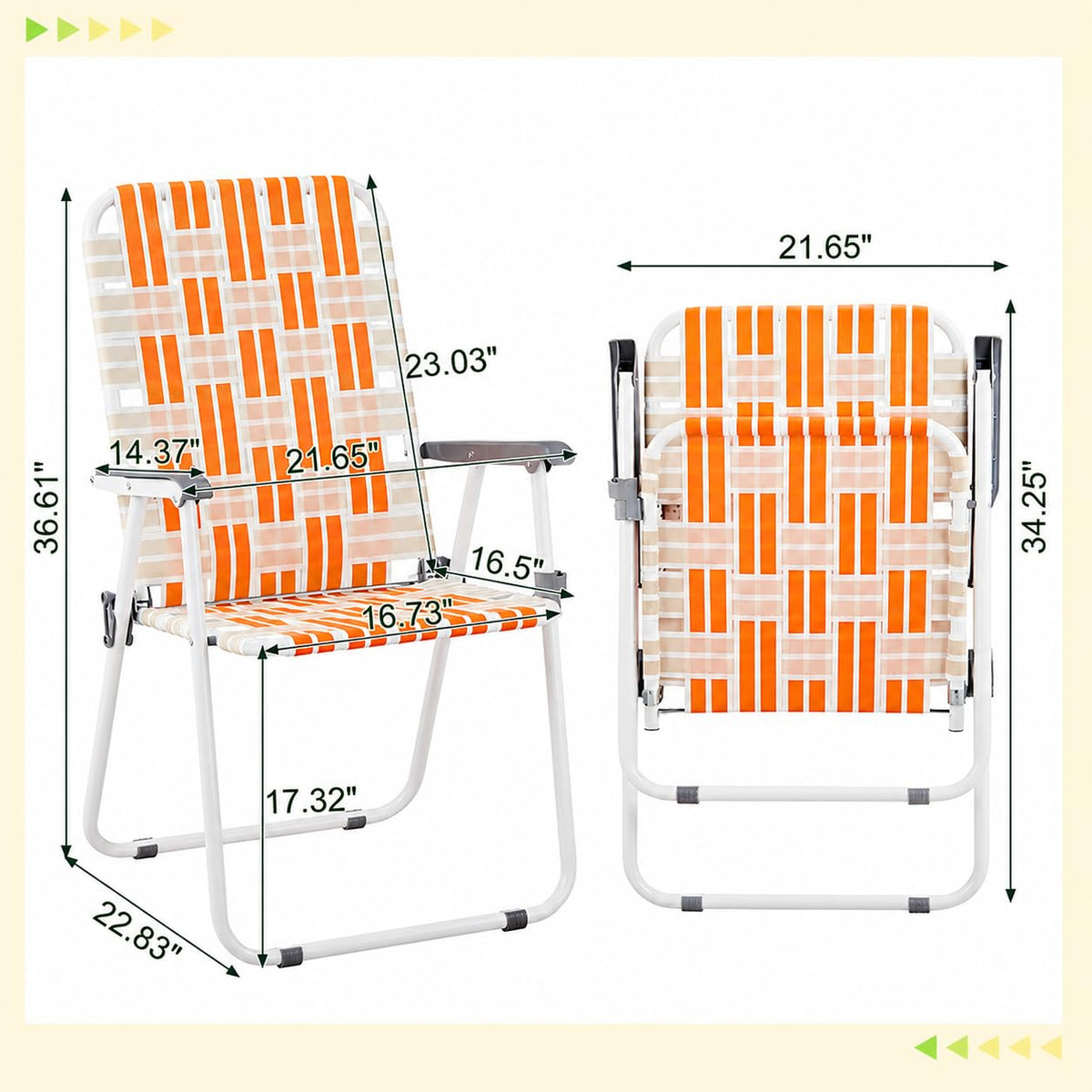 Webbed Foldable Metal Patio Chairs Set of 2 J611237