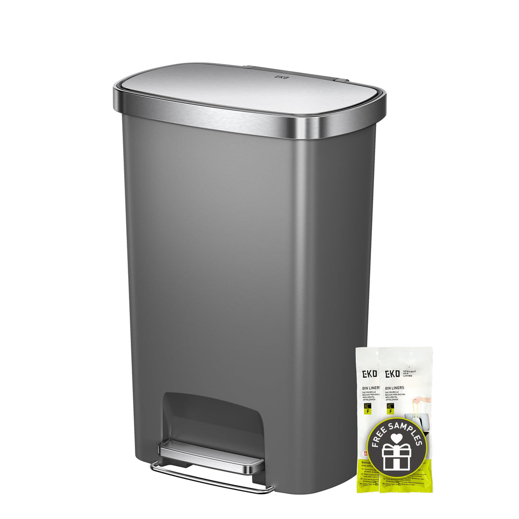 13.2 Gallon / 50L Grey Plastic Step Trash Can with Stainless Steel Lid K95115