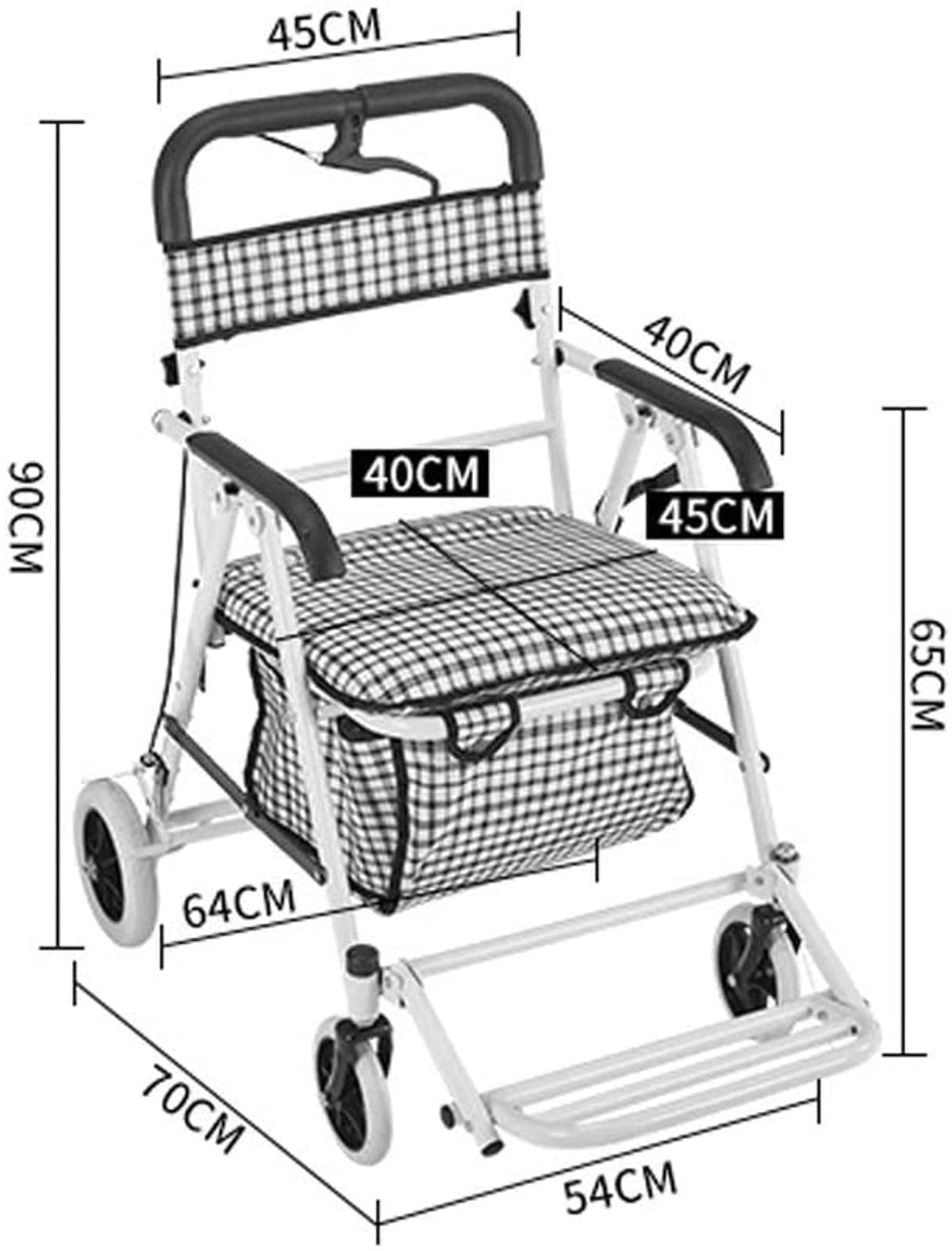 Rollator Walker Shopping Trolley with Seat Pedal Side Brake Red W3923