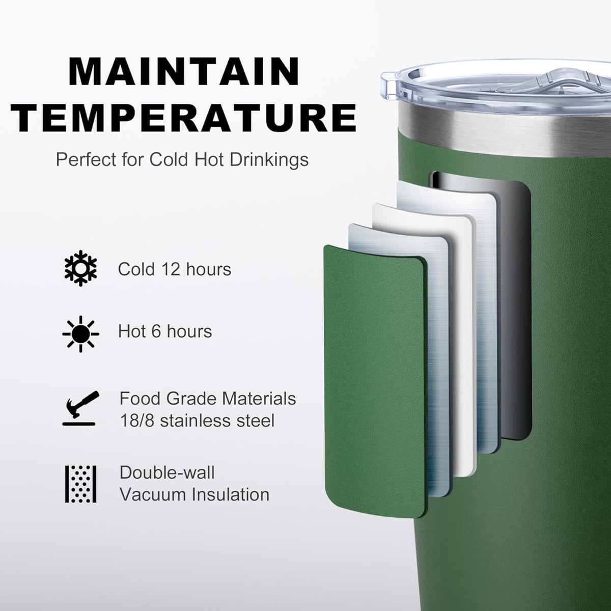 20 oz Insulated Stainless Steel Coffee Mug with Lid and Handle F749855