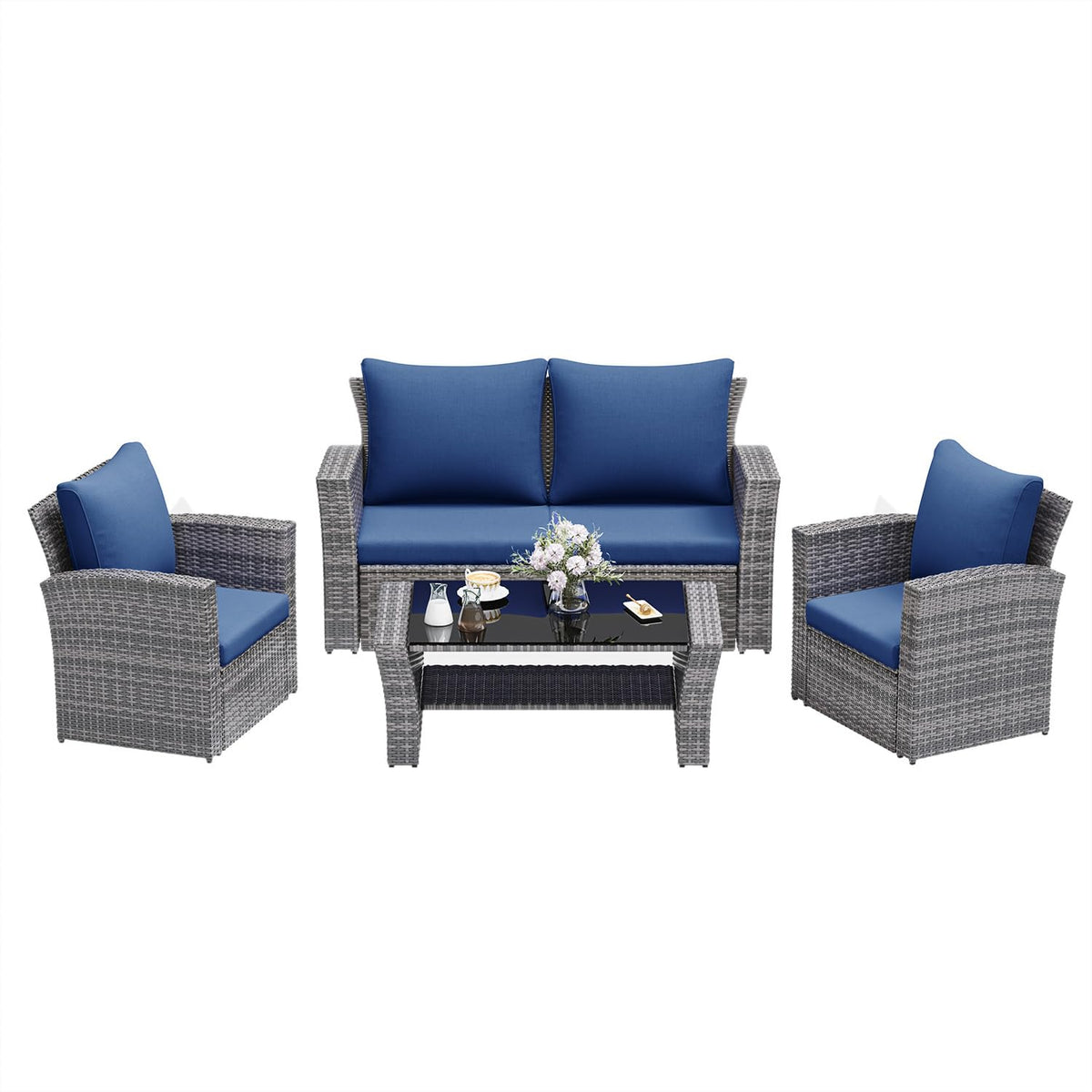 4 Piece Outdoor Wicker Patio Furniture Set Z88364