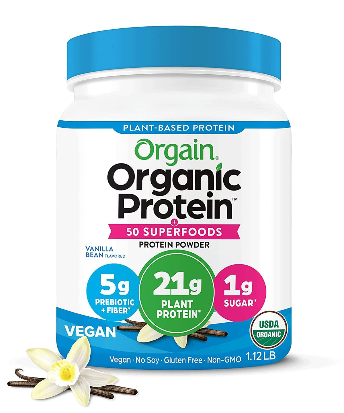 Organic Vegan 21g Protein Superfoods Powder Vanilla Bean 1.12lb H825185