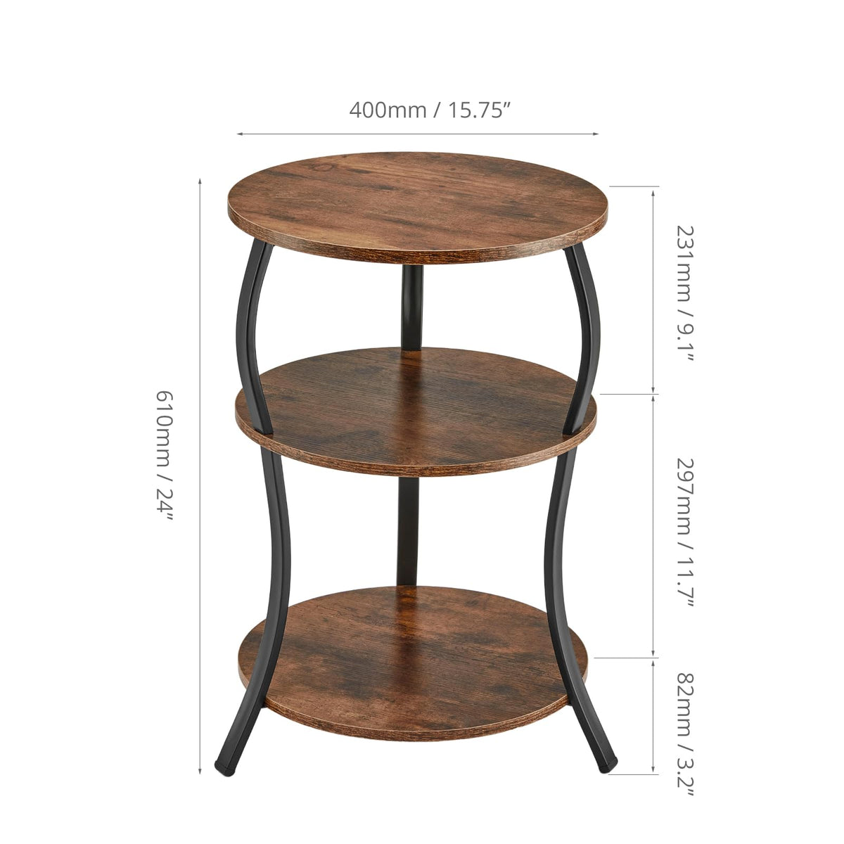 Round 3-Tier Side Table with Storage Shelf U696