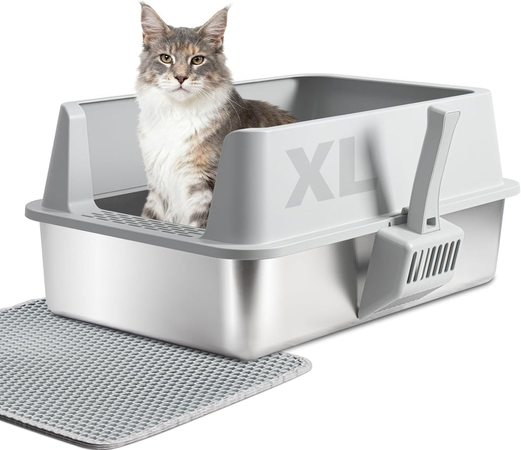 XL Stainless Steel Cat Litter Box with Lid and Scoop L617765