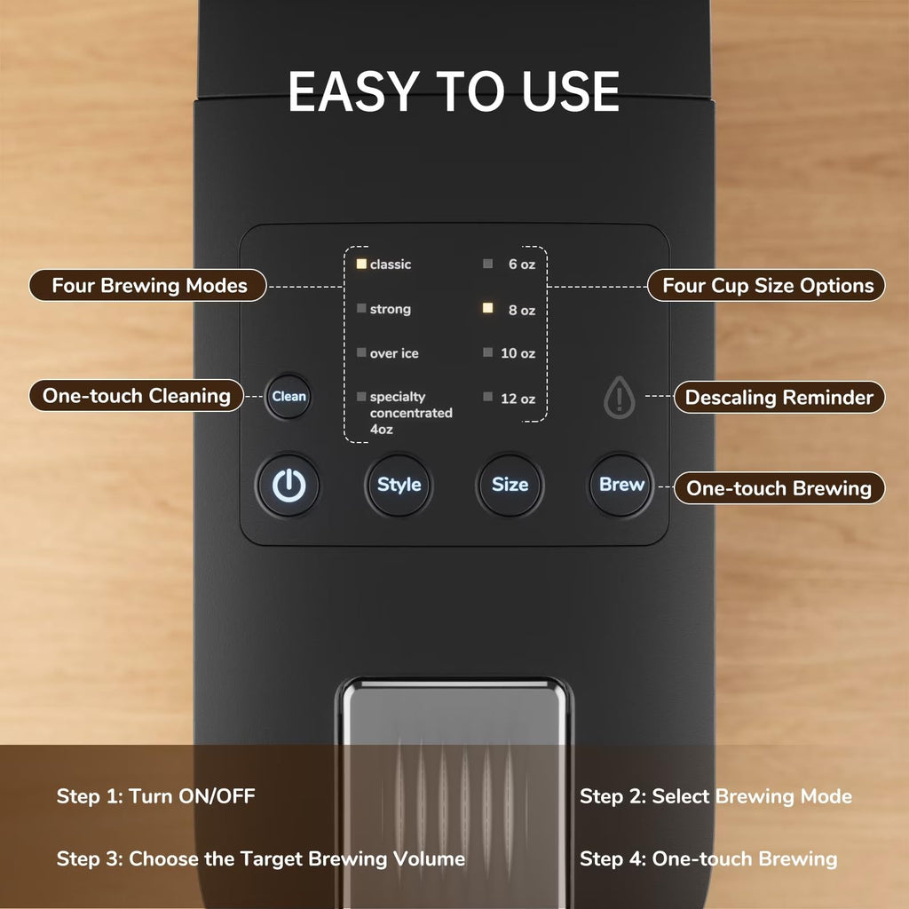 Single Serve Coffee Maker with K Cup Capsules & Grounds, Black Z441