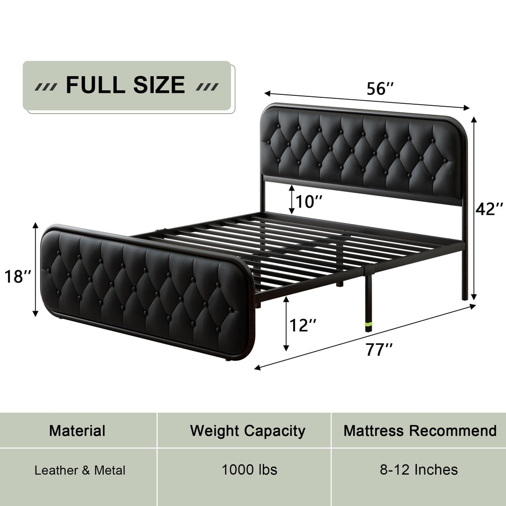 Full Size Upholstered Platform Bed Frame with Faux Leather Headboard N1737