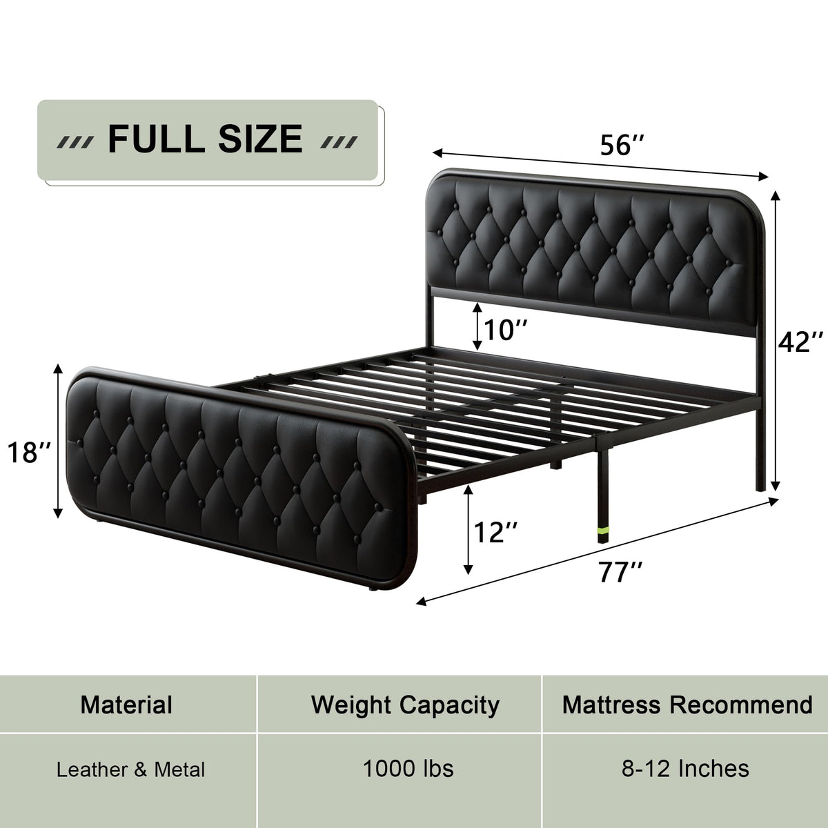 Full Size Upholstered Platform Bed Frame with Faux Leather Headboard N1737