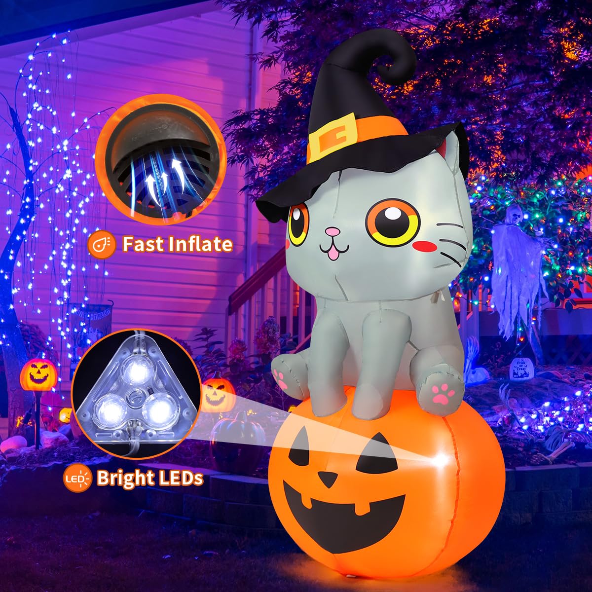 6 FT Halloween Inflatables Cat with Built-in LEDs R381680