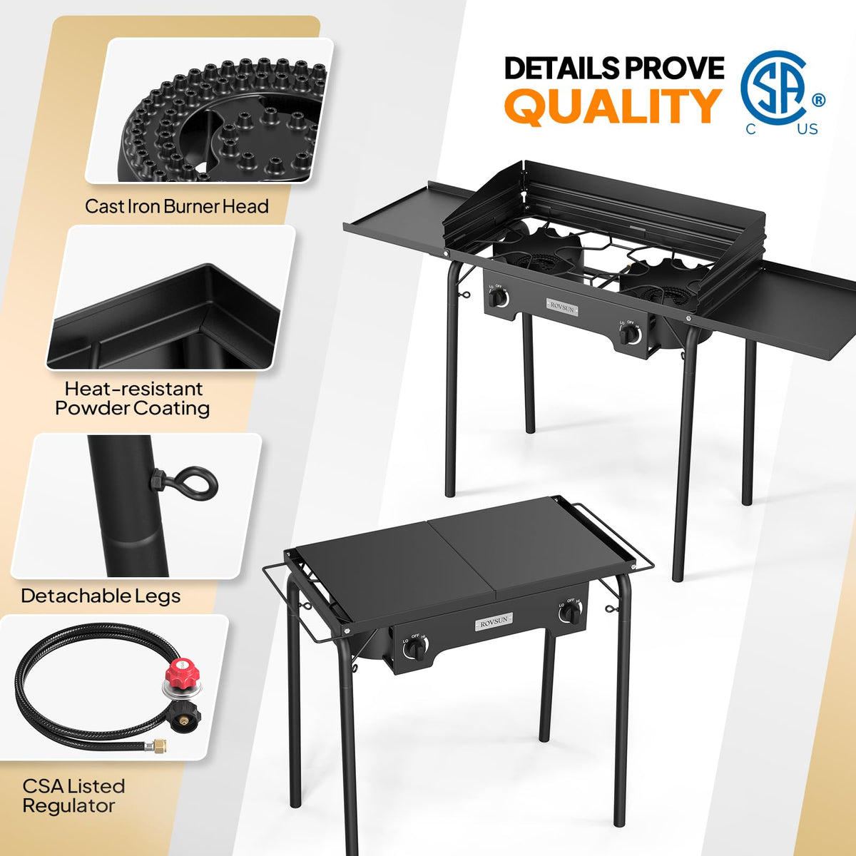 2 Burner Portable Propane Gas Stove with Side Shelves D306834