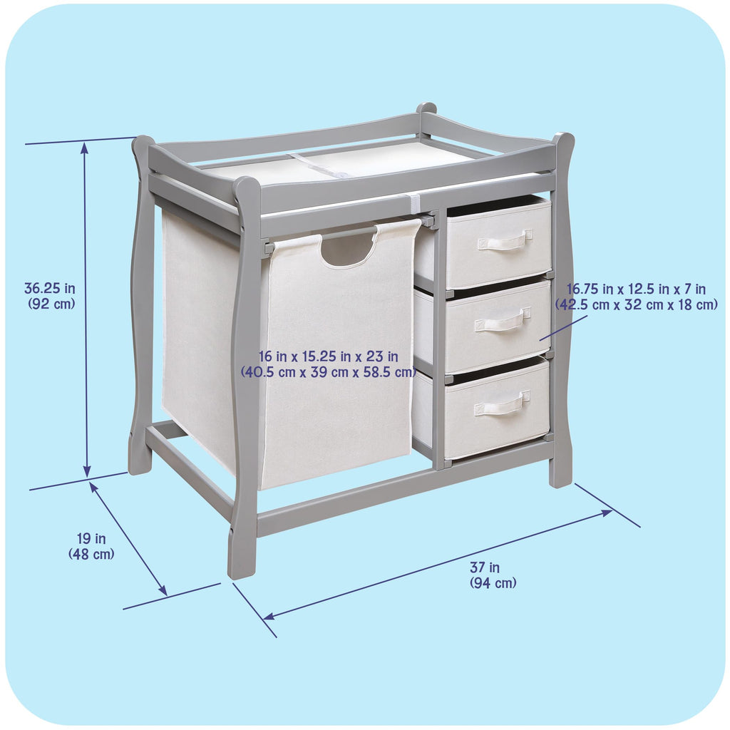 Gray Baby Changing Table with 3 Storage Baskets J473