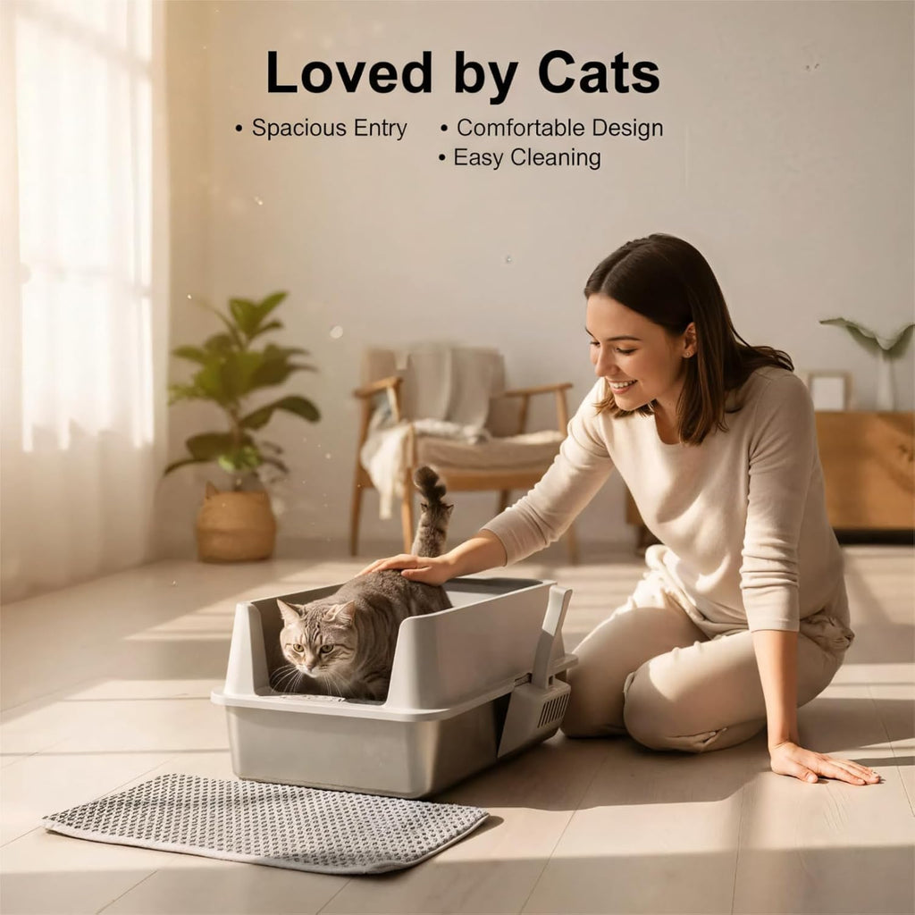 XL Stainless Steel Cat Litter Box with Lid and Scoop L617765