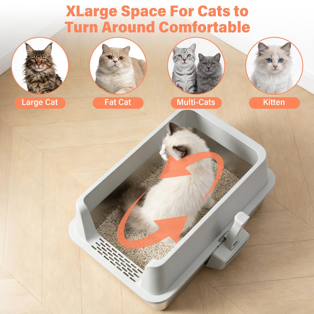 XL Stainless Steel Cat Litter Box with Lid and Scoop L617765