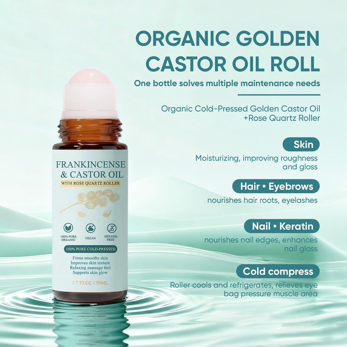 Cold-Pressed Castor Oil Roll On with Rose Quartz Stone 1.7 fl oz P559773