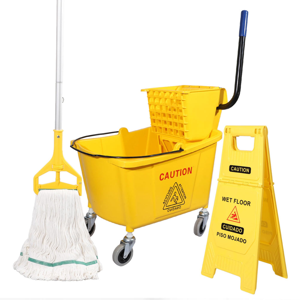 35Qt. Side-Press Mop Bucket and Wringer Combo on Wheels, Yellow V3182