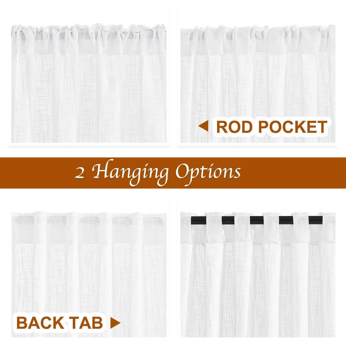 White Sheer Linen Curtains, 2 Panels, W52 x L95 Y933