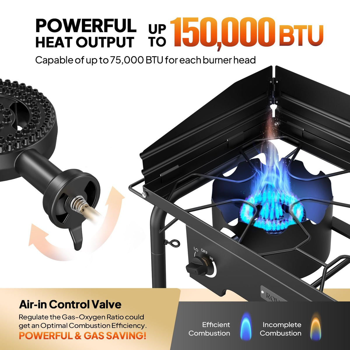 2 Burner Portable Propane Gas Stove with Side Shelves D306834