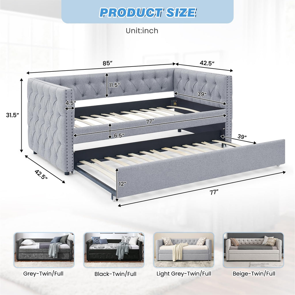 Linen Upholstered Twin Size Daybed with Trundle P76593