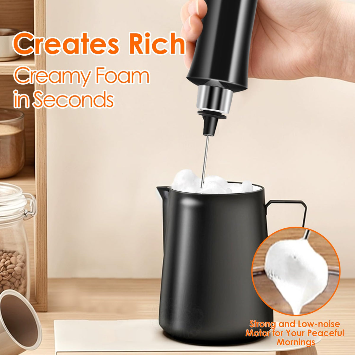 Rechargeable Handheld Milk Frother with 3 Stainless Steel Whisks Q96199
