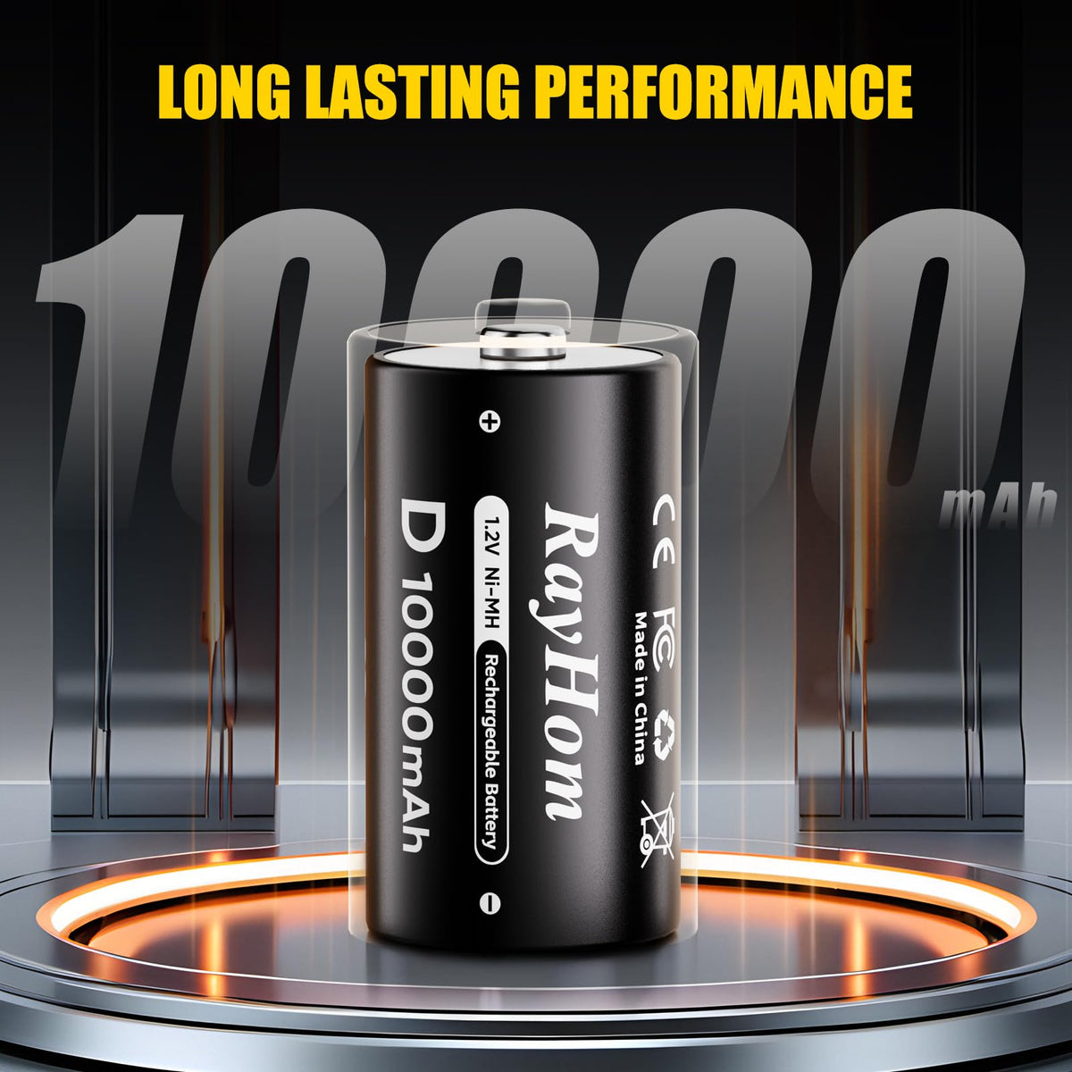 4 Pack 10000mAh Rechargeable D NiMH Batteries with 4 Slot Charger L7837