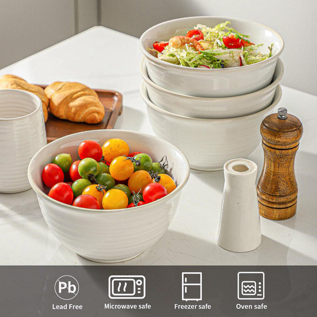 40 Ounce Deep Ceramic Soup Bowls, Microwave Safe & Dishwasher Safe, Creamy White G6781