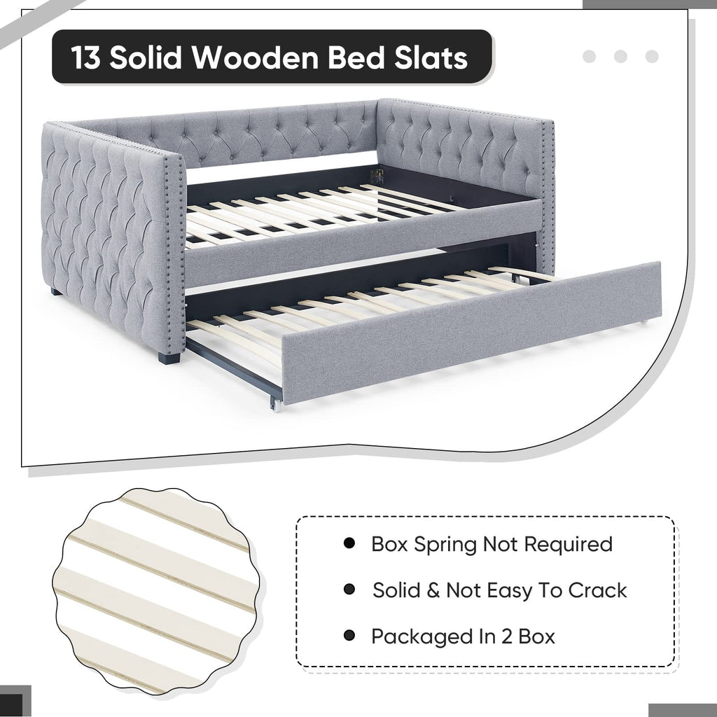 Linen Upholstered Twin Size Daybed with Trundle P76593