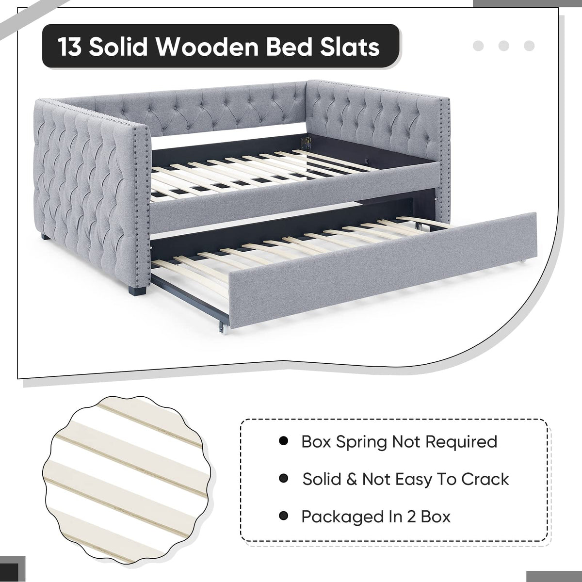 Linen Upholstered Twin Size Daybed with Trundle P76593