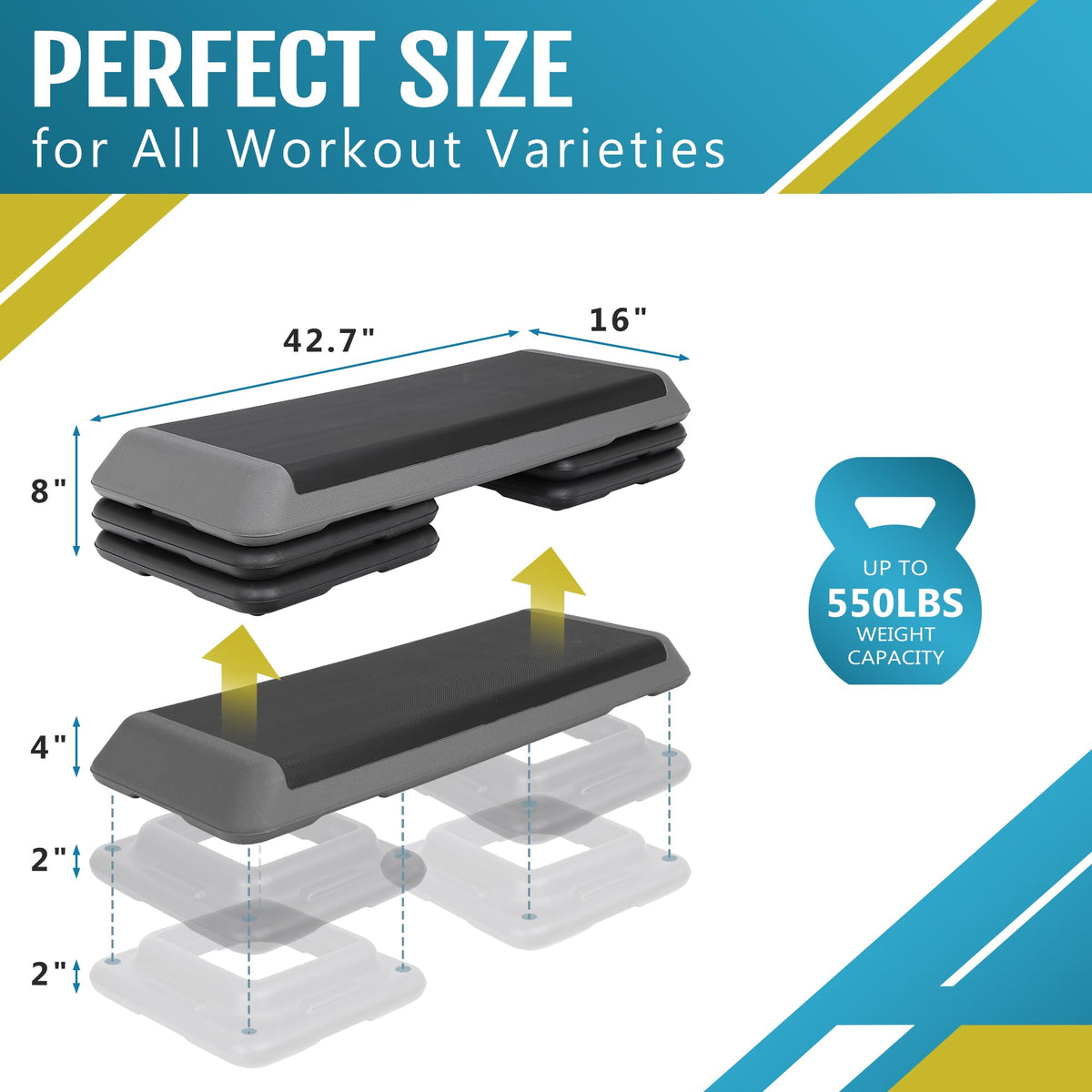 43 Inch Adjustable Aerobic Step Platform with 4 Risers A35722