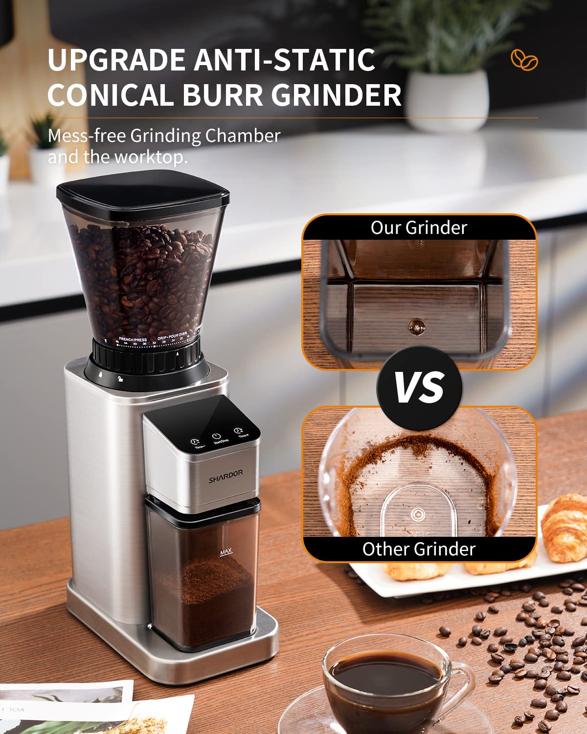 Conical Burr Coffee Bean Grinder, 48 Settings, Silver X480559