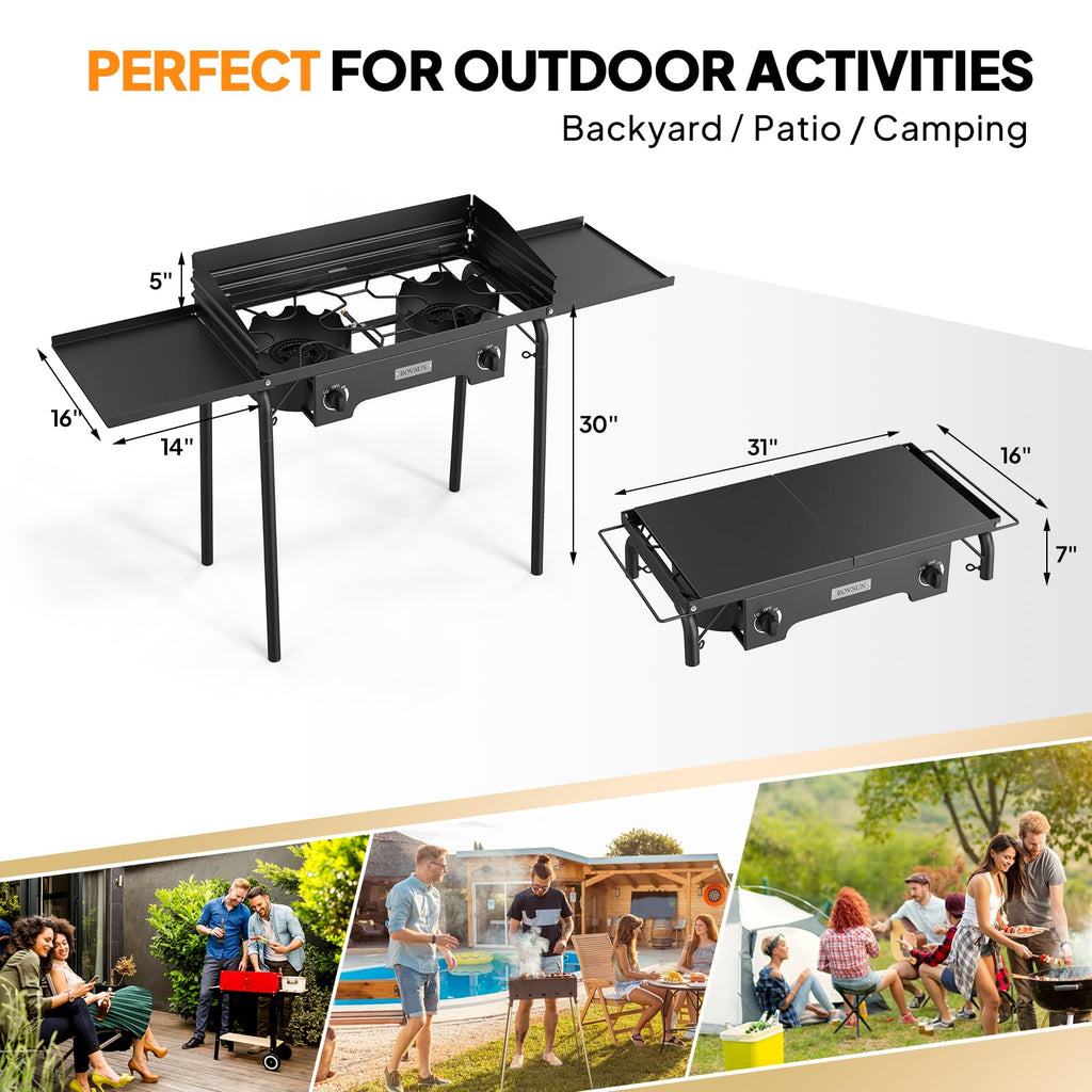 2 Burner Portable Propane Gas Stove with Side Shelves D306834