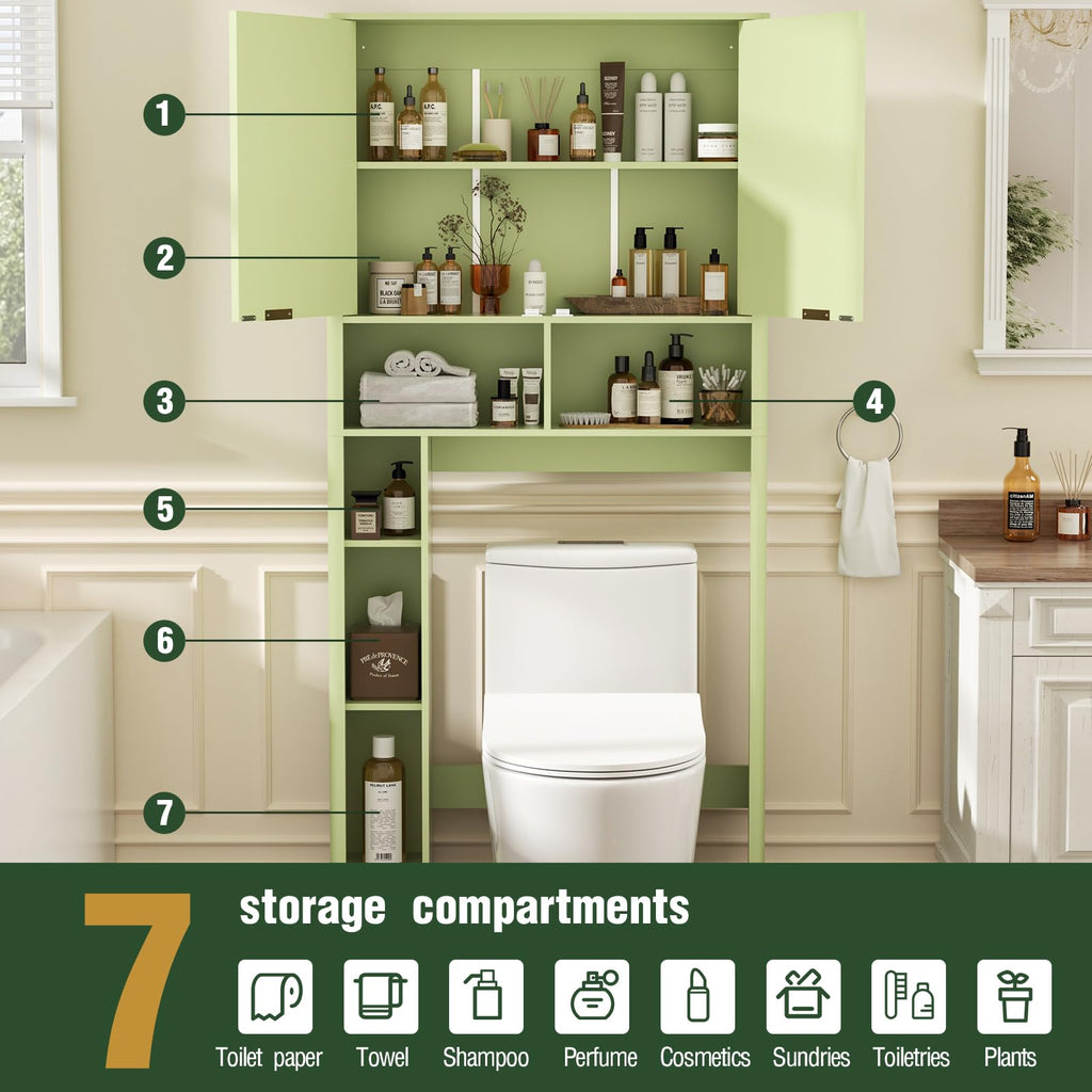 Green Over the Toilet Storage Cabinet with Adjustable Shelf S444418
