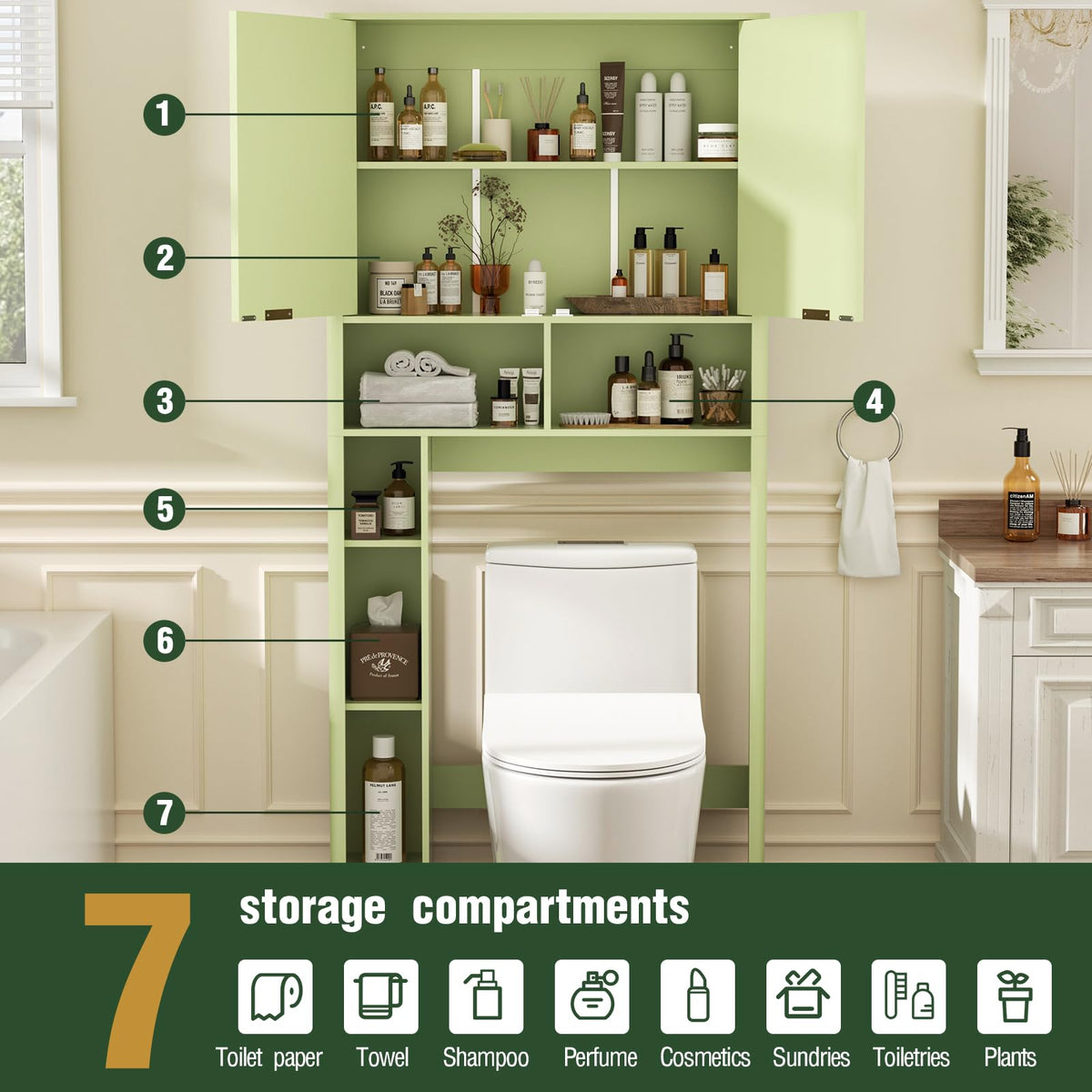 Green Over the Toilet Storage Cabinet with Adjustable Shelf S444418