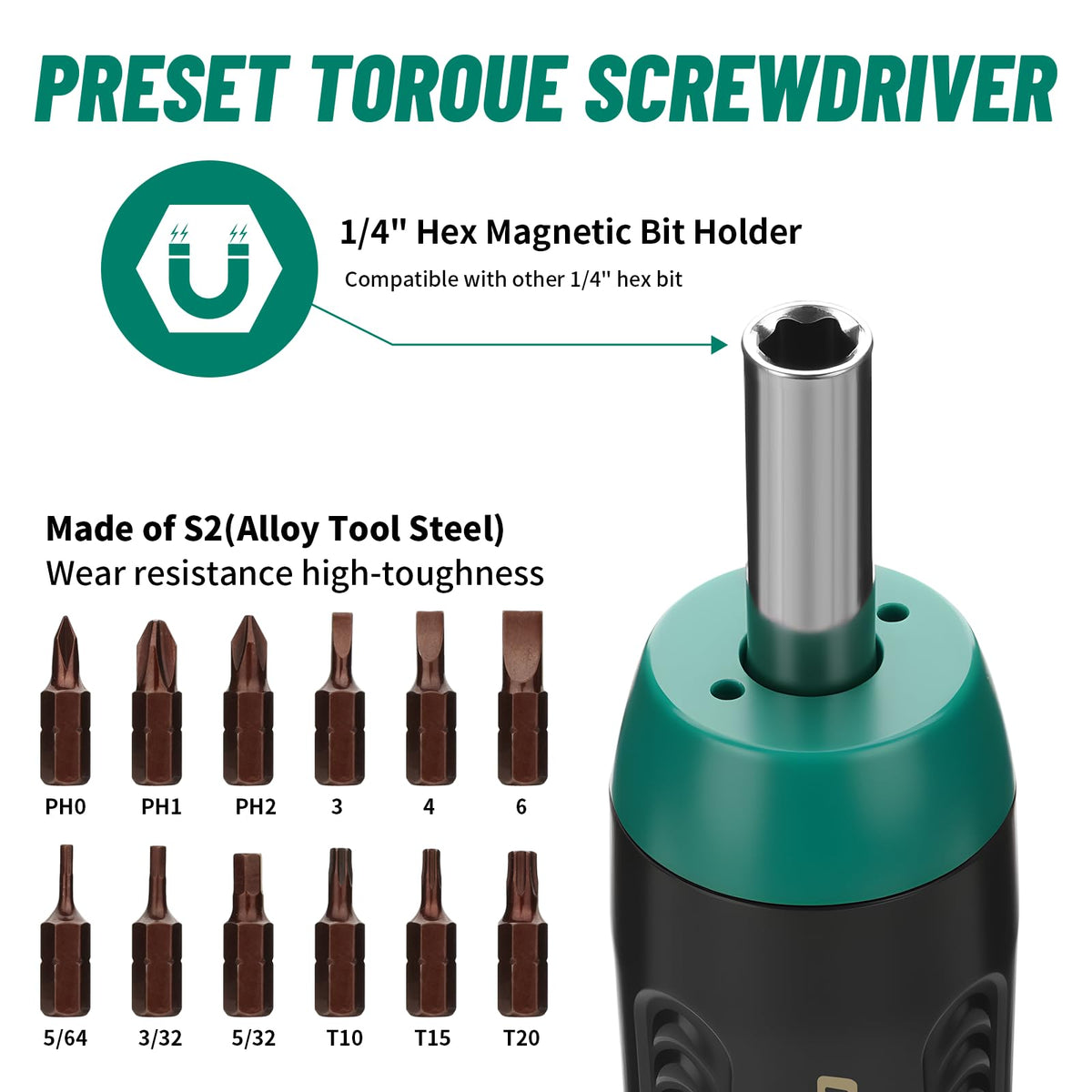 Torque Screwdriver 5-70 in-lb 1/4" Drive Precision Driver Set G460