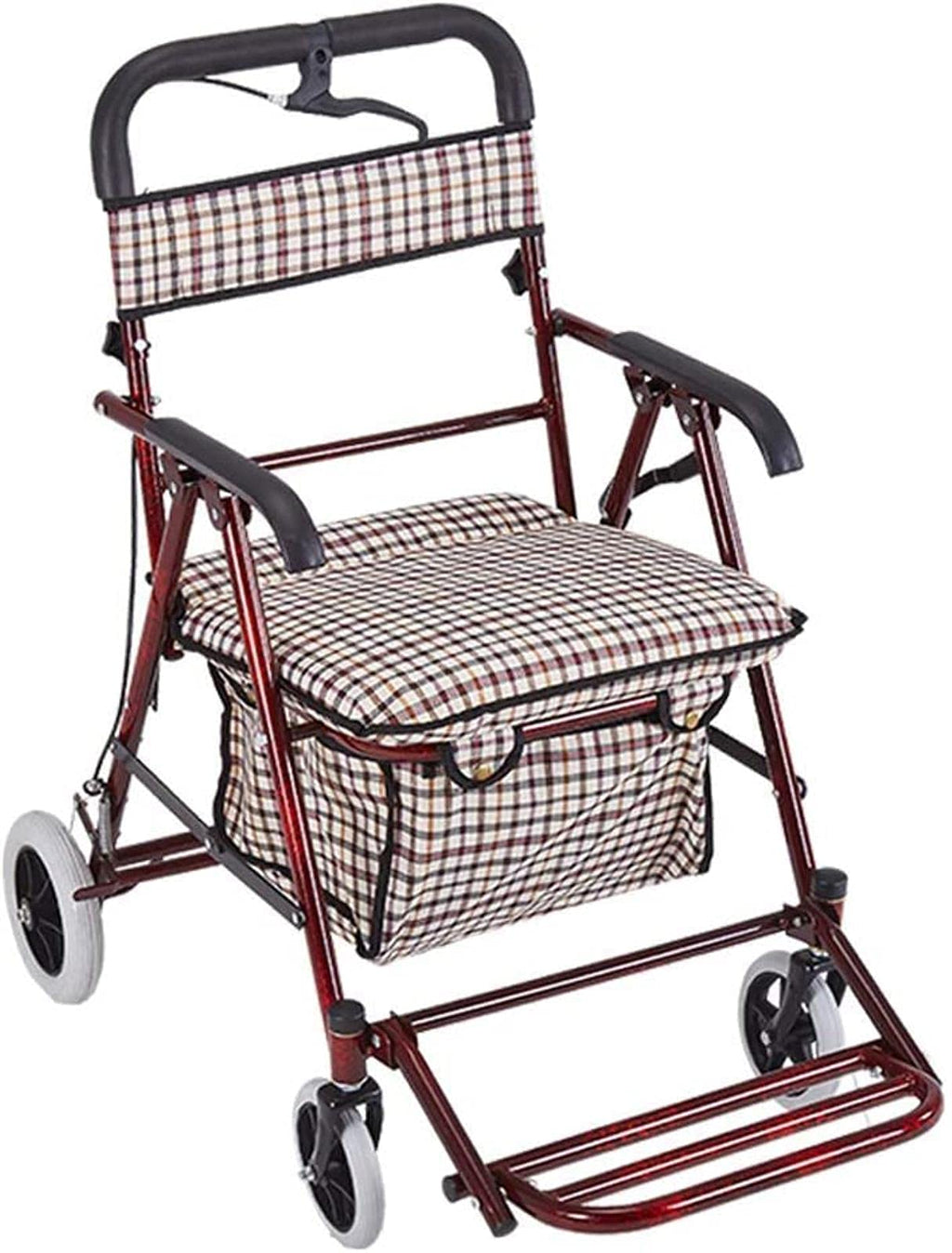 Rollator Walker Shopping Trolley with Seat Pedal Side Brake Red W3923