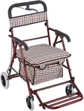 Rollator Walker Shopping Trolley with Seat Pedal Side Brake Red W3923