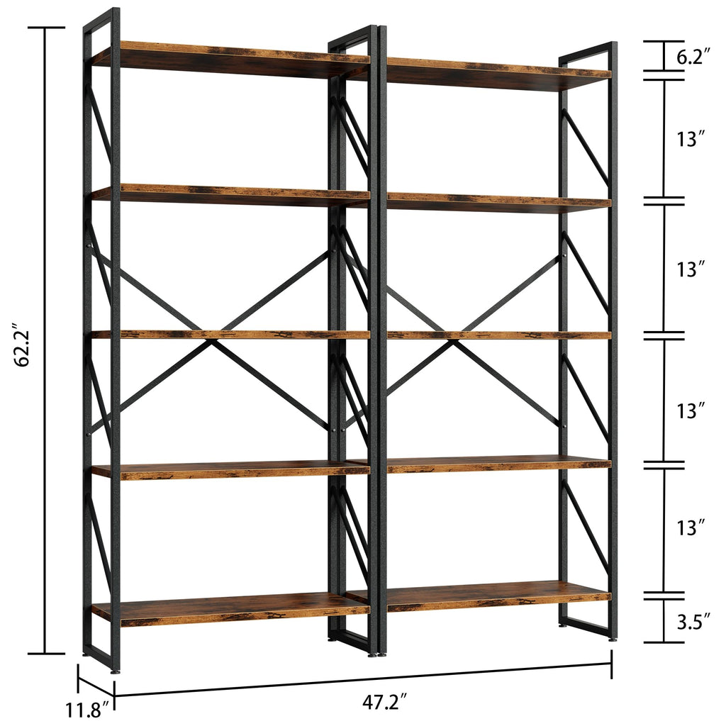 5 Tiers Rustic Brown Bookshelf F9366
